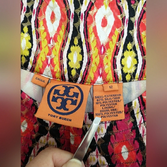 Tory Burch Boho Print Metallic Silk-Blend Tank Top Size 12 - Picture 3 of 7
